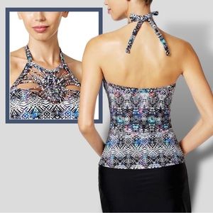 Island Escape Rincon Tankini Top with Macramé High Neck